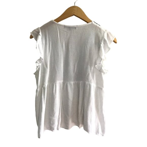 GIBSON- Womens White and Lake a lie Embroidered Ruffle Sleeve Top Size Small - Picture 3 of 8